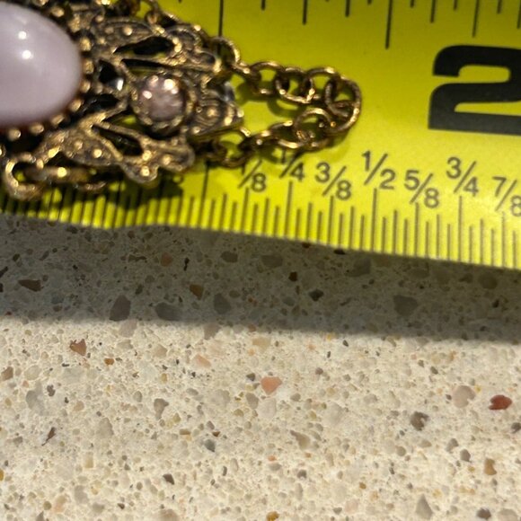 Vintage Gold Tone Drop Earrings Lavender Cabochons & Chain Dangles Elegant Retro - Picture 13 of 15